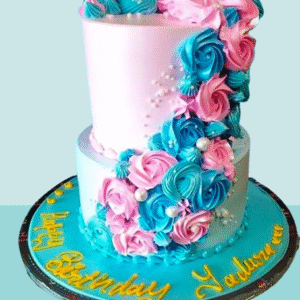 Blush & Teal Floral Cascade Cake