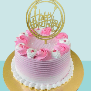 Elegant Pink Rosette Birthday Cake
