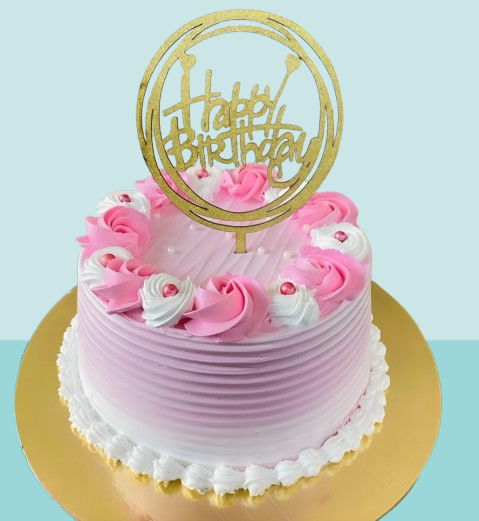 Elegant Pink Rosette Birthday Cake