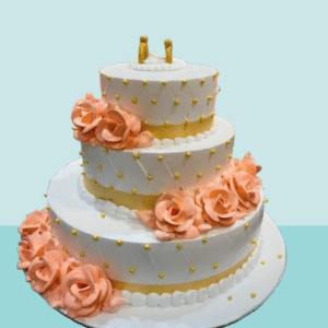 Peach Floral Pearl Wedding Cake