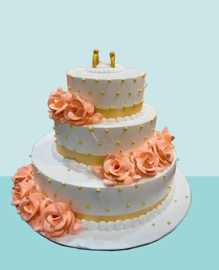 Peach Floral Pearl Wedding Cake