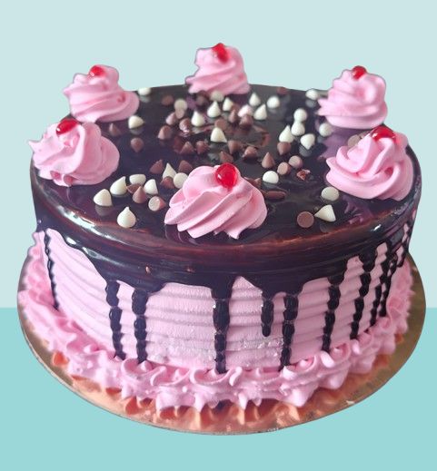 Pink Chocolate Chip Drip Cake